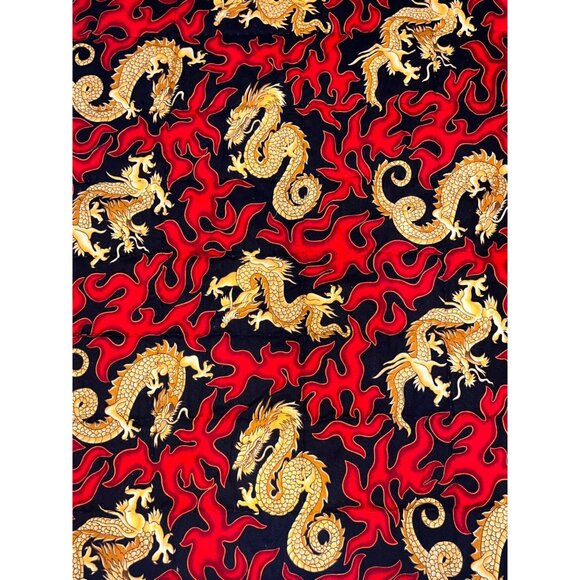 NEW Handmade Golden Dragon Quilt Flames Fire Cranston Print Hand Stitched 48x33" - Picture 4 of 11